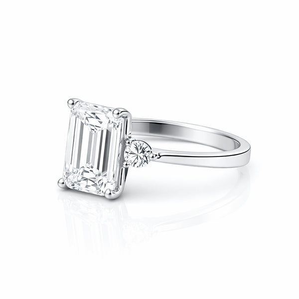 5.7 Ct White Moissanite Emerald Solitaire Ring - 925 Sterling Silver Gold Vermeil