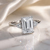 5.7 Ct White Moissanite Emerald Solitaire Ring - 925 Sterling Silver Gold Vermeil