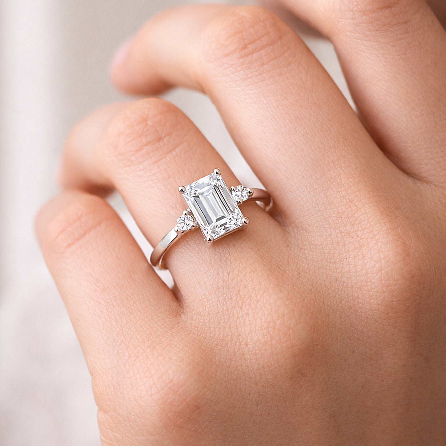 5.7 Ct White Moissanite Emerald Solitaire Ring - 925 Sterling Silver Gold Vermeil