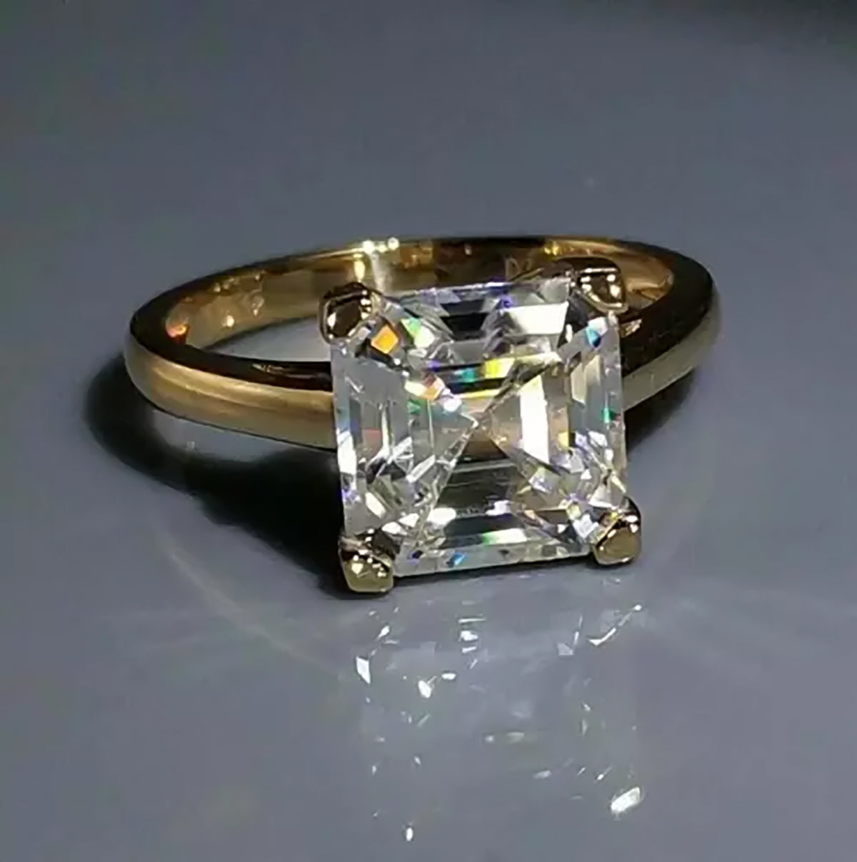 3.70 Ct Certified White Moissanite Asscher Cut Solitaire Rings 18K Gold Plated Verm 18K Gold Plated
