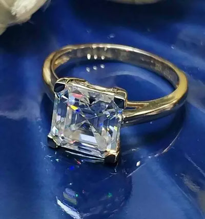 3.70 Ct Certified White Moissanite Asscher Cut Solitaire Rings 18K Gold Plated Verm 18K Gold Plated