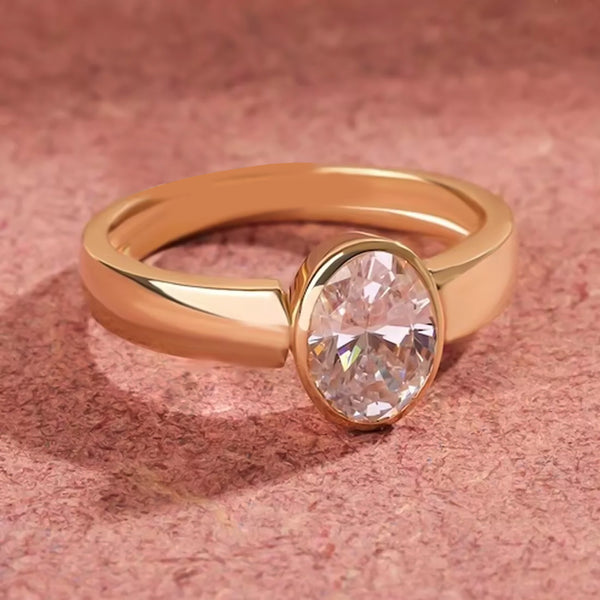2.4 ct DEW Certified Oval Cut White Moissanite Solitaire Ring For Engagement 18K Gold P 18K Gold Plated