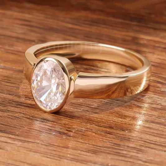 2.4 Ct Certified Oval Cut White Moissanite Solitaire Ring For Engagement 18K Gold P 18K Gold Plated