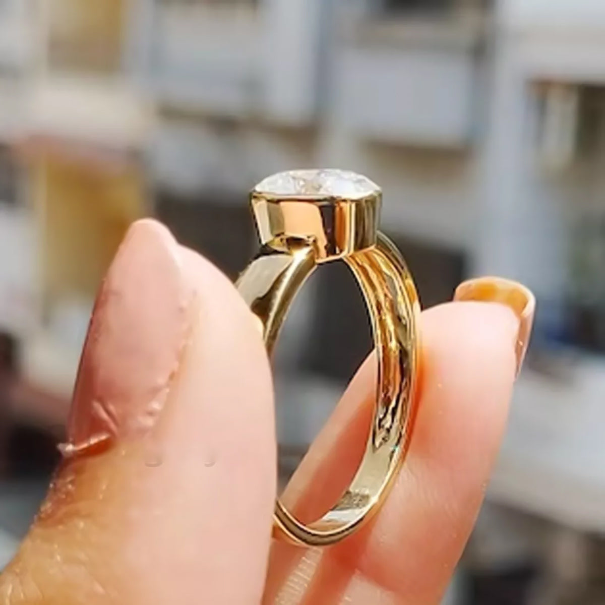2.4 ct DEW Certified Oval Cut White Moissanite Solitaire Ring For Engagement 18K Gold P 18K Gold Plated