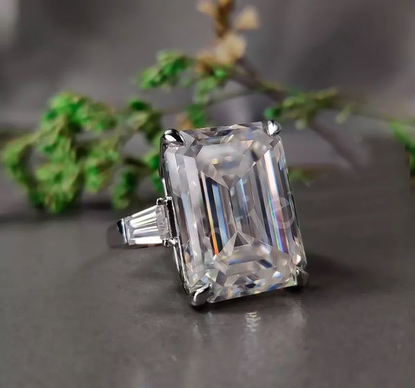 5.90 Ct Emerald Cut Certified White Solitaire Moissanite Ring For Mother 18K Gold P 18K Gold Plated