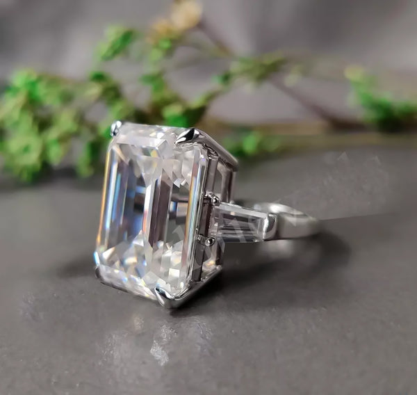 5.90 Ct Emerald Cut Certified White Solitaire Moissanite Ring For Mother 18K Gold P 18K Gold Plated