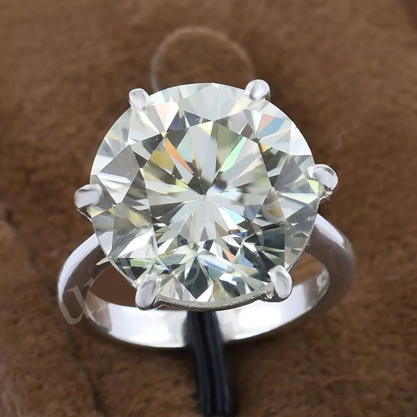 8.30 ct DEW Certified Round Cut White Moissanite Solitaire 925 Sterling Ring For Wife 1 18K Gold Plated