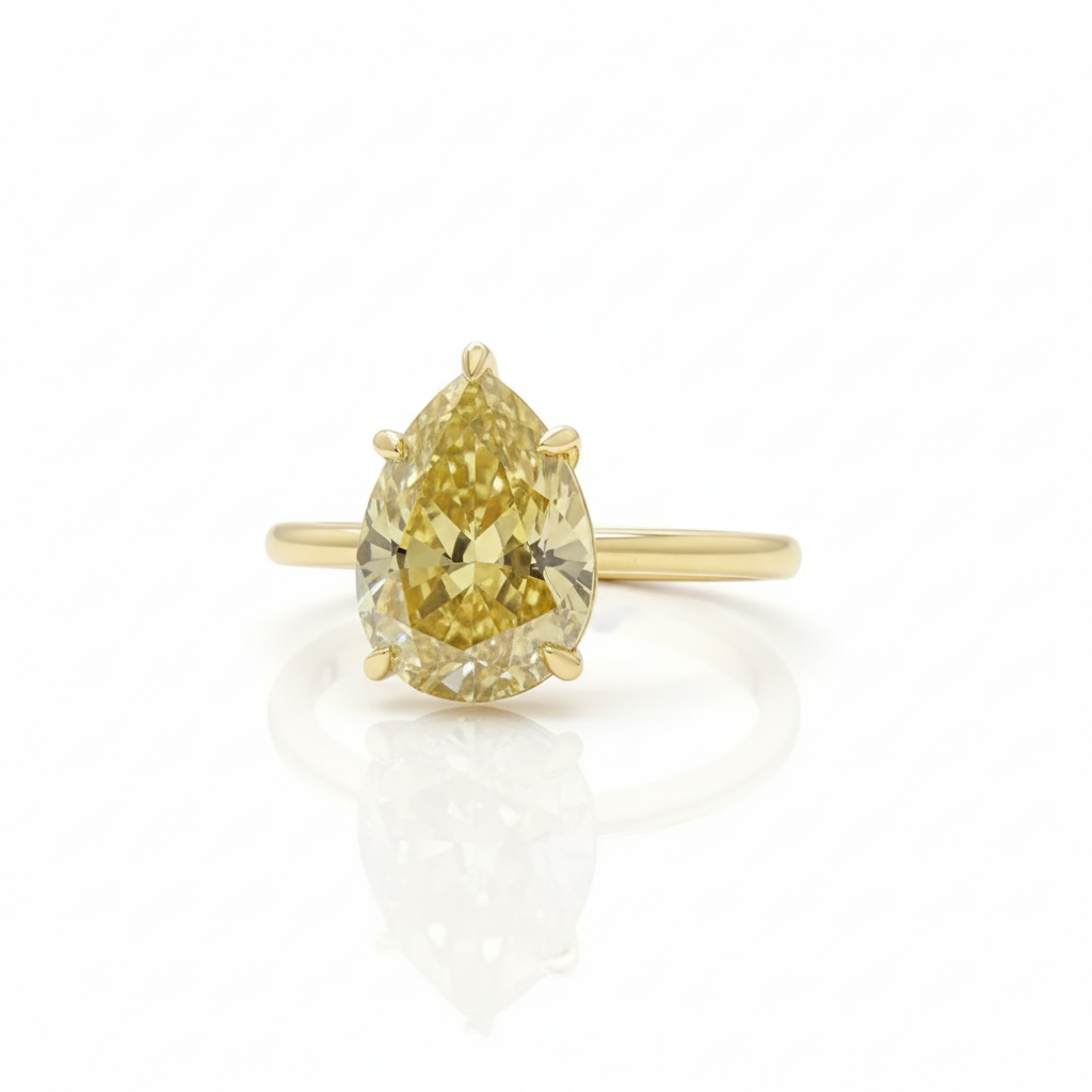 9.3 Ct Champagne Moissanite Pear Solitaire Ring - 925 Sterling Silver Gold Vermeil
