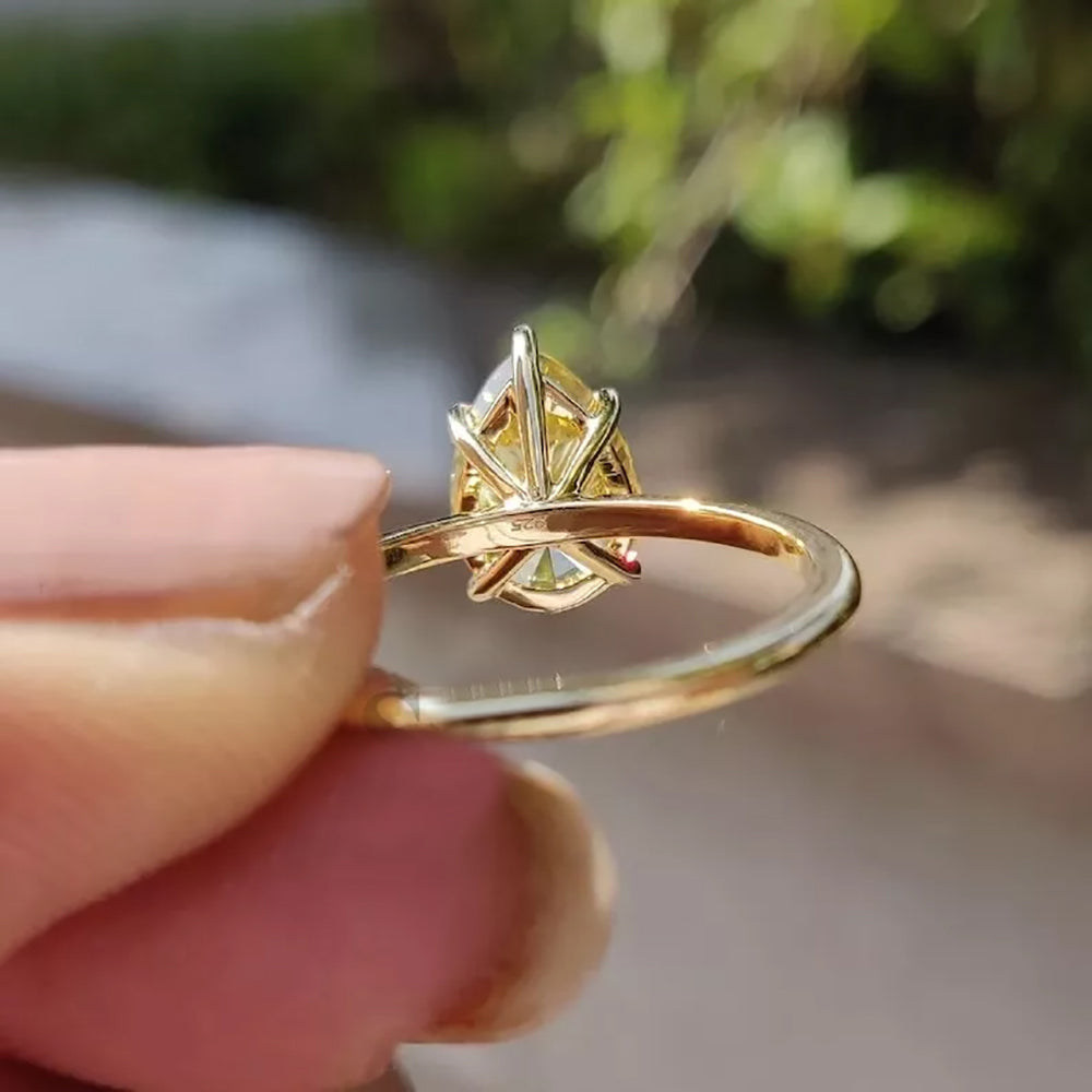 9.3 Ct Champagne Moissanite Pear Solitaire Ring - 925 Sterling Silver Gold Vermeil