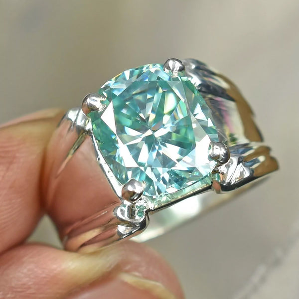 8.30 ct DEW Certified Cushion Cut Blue Moissanite Solitaire Ring In 18K Gold Plated Ver 18K Gold Plated
