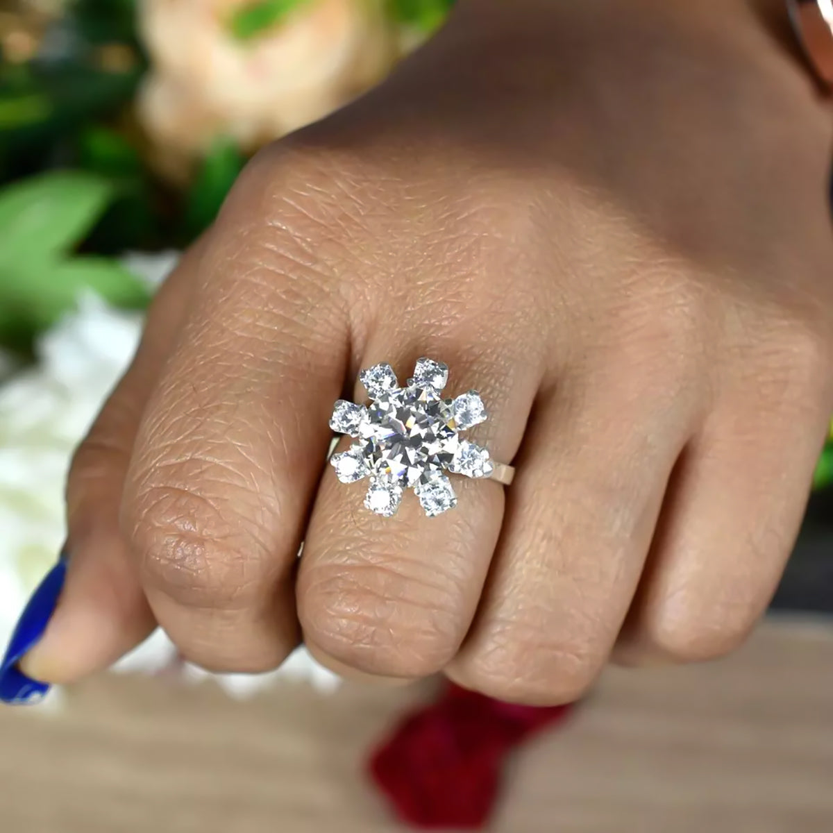 6.75 ct DEW Certified White Round Cut Moissanite Ring For Birthday Gift 18K Gold Plated 18K Gold Plated
