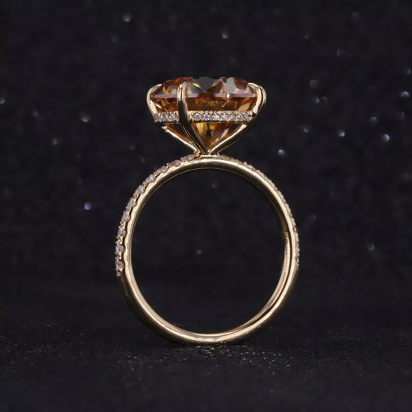 4 ct DEW Certified Round Cut Champagne Moissanite Ring With Accents Wedding 18K Gold Plated