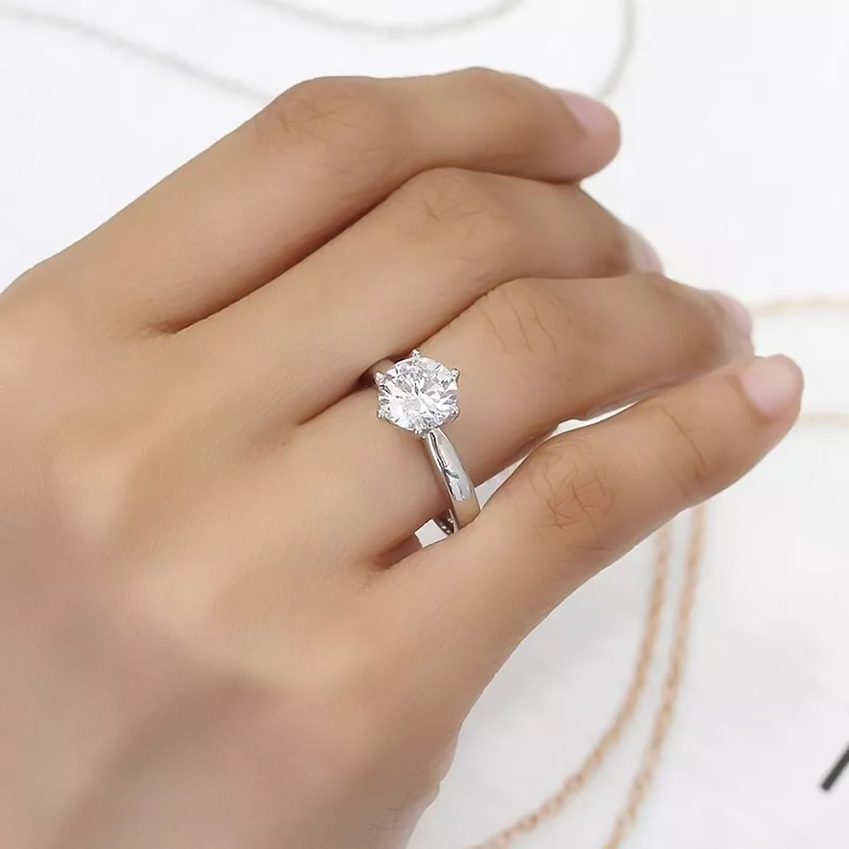 2.80 Ct Certified Round Cut White Moissanite Solitaire Ring For Wife 18K Gold Plate 18K Gold Plated
