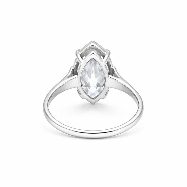 Close-up of marquise cut lab diamond, VS1 clarity, full crown and pavilion