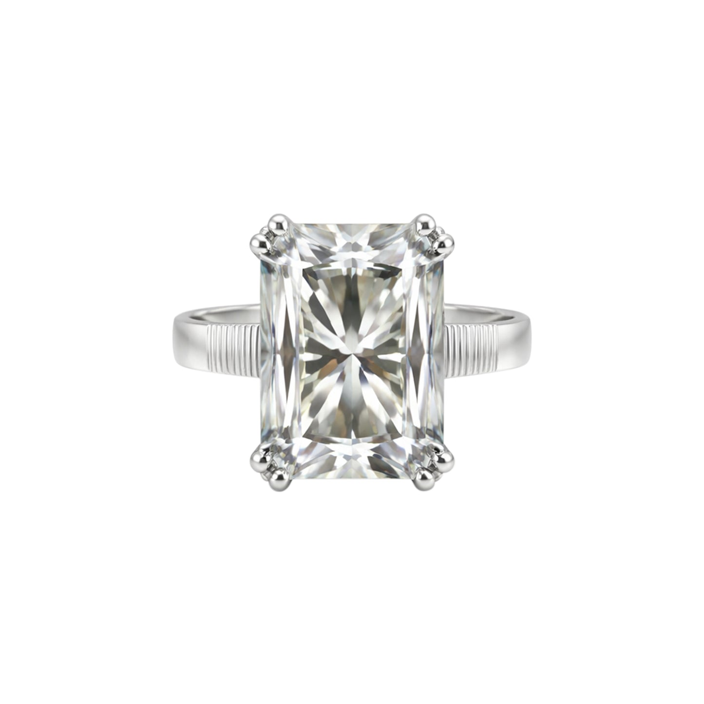 9.45 ct DEW White Moissanite Radiant Solitaire Ring - 18K Gold Vermeil on 925 Sterling Silver
