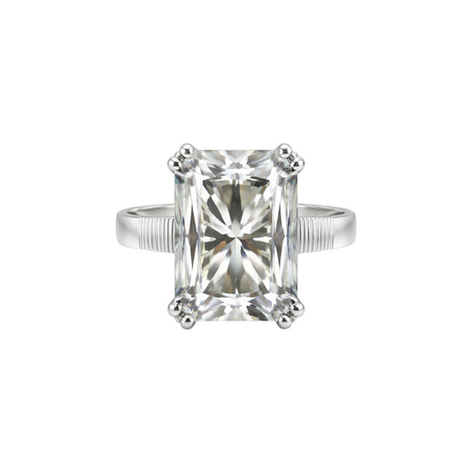 9.45 ct DEW White Moissanite Radiant Solitaire Ring - 18K Gold Vermeil on 925 Sterling Silver