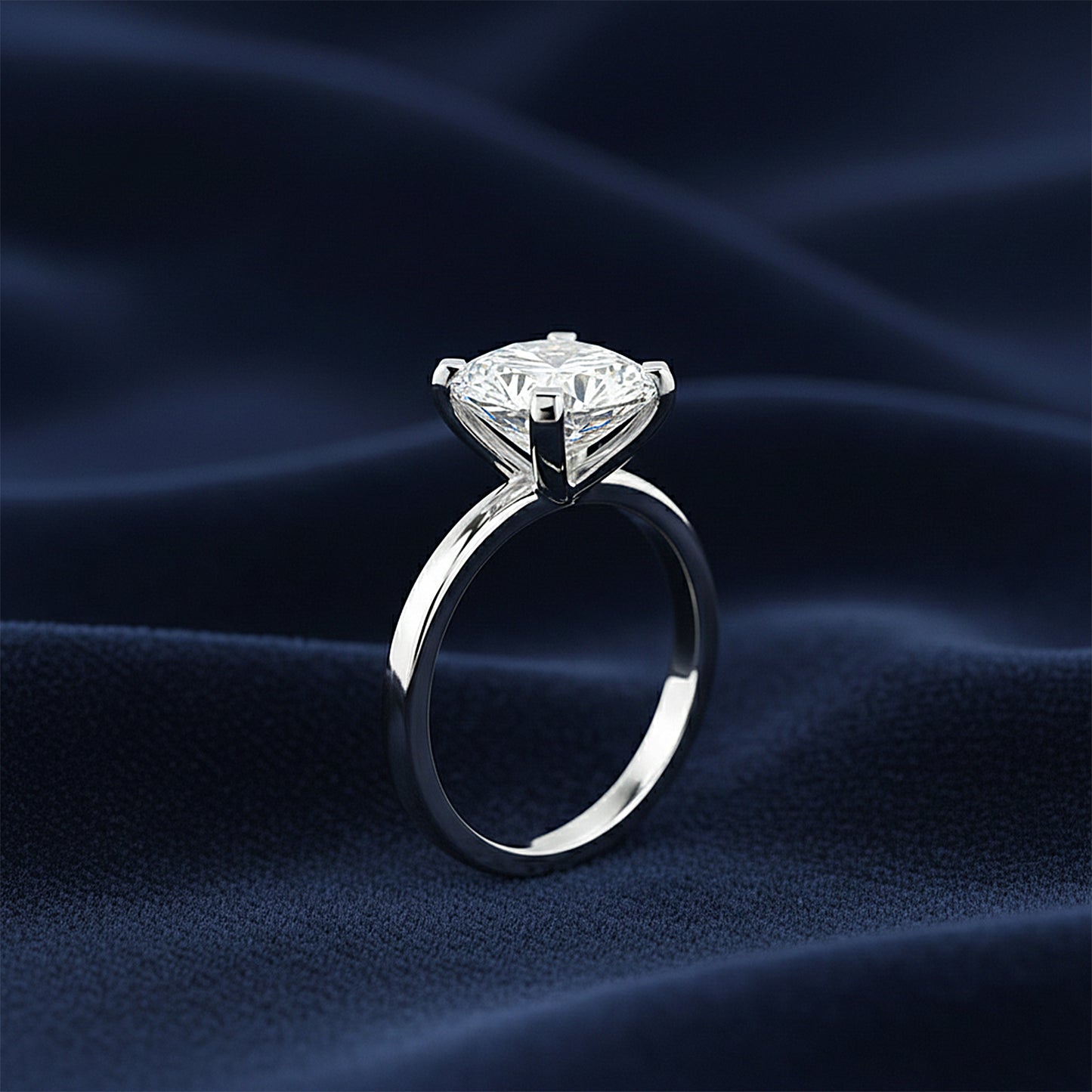 4.55 ct DEW White Moissanite Cushion Solitaire Ring - 18K Gold Vermeil on 925 Sterling Silver