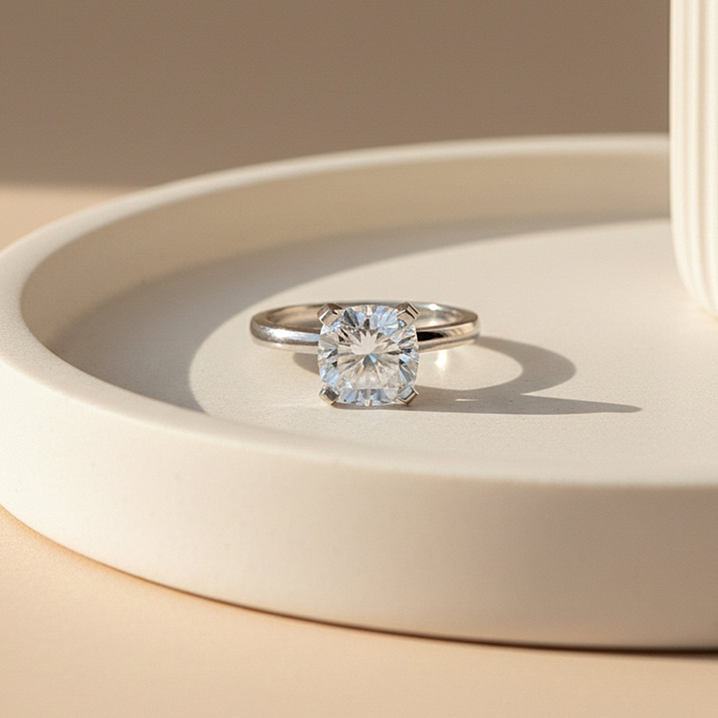 4.55 ct DEW White Moissanite Cushion Solitaire Ring - 18K Gold Vermeil on 925 Sterling Silver