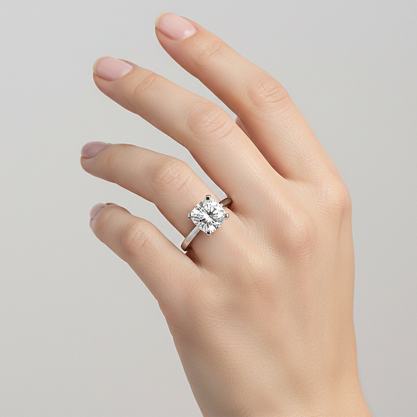 4.55 ct DEW White Moissanite Cushion Solitaire Ring - 18K Gold Vermeil on 925 Sterling Silver