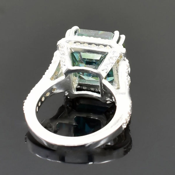 8.7ct DEW Blue Moissanite Asscher Solitaire Ring