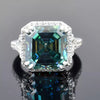 8.7ct DEW Blue Moissanite Asscher Solitaire Ring