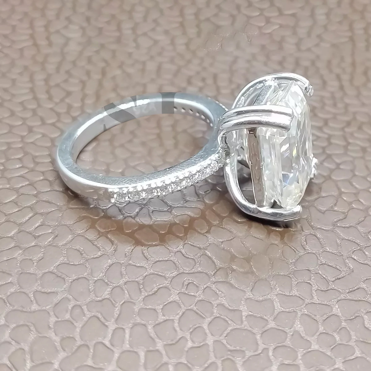 8.7 Ct White Moissanite Emerald Solitaire Ring - 925 Sterling Silver Gold Vermeil