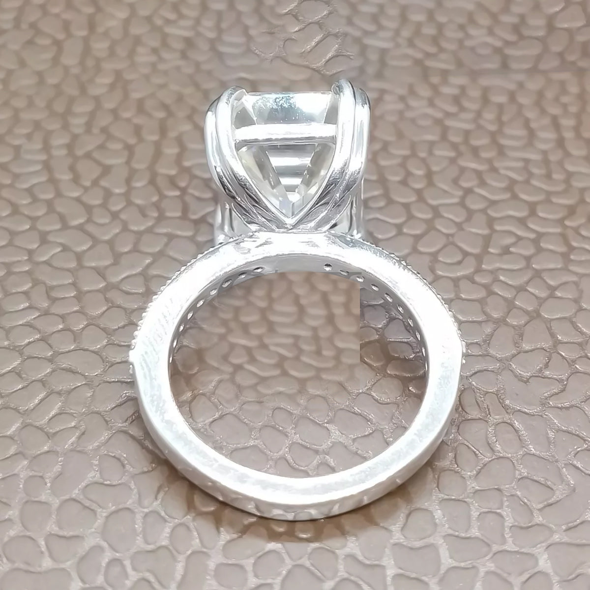 8.7 Ct White Moissanite Emerald Solitaire Ring - 925 Sterling Silver Gold Vermeil