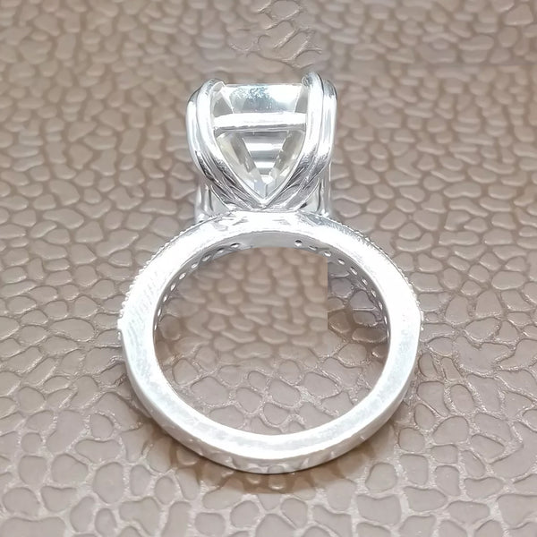 8.7 Ct White Moissanite Emerald Solitaire Ring - 925 Sterling Silver Gold Vermeil