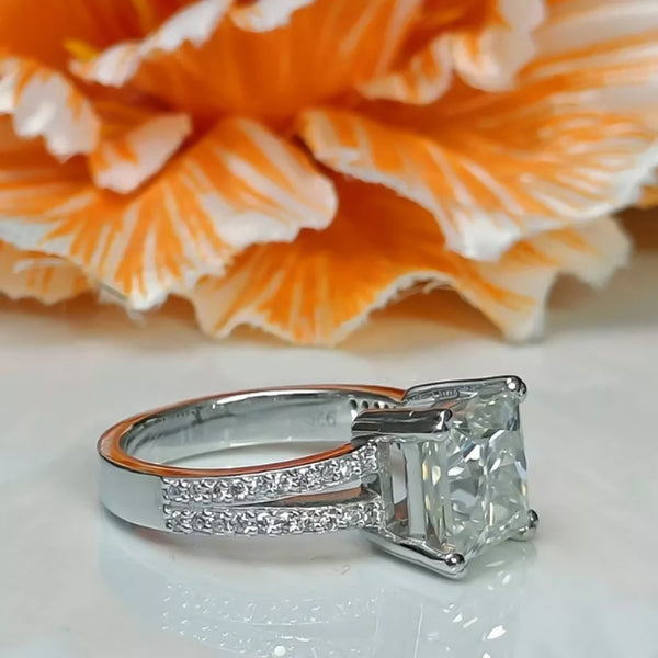 4.25 ct DEW White Moissanite Princess Solitaire Ring - 18K Gold Vermeil on 925 Sterling Silver