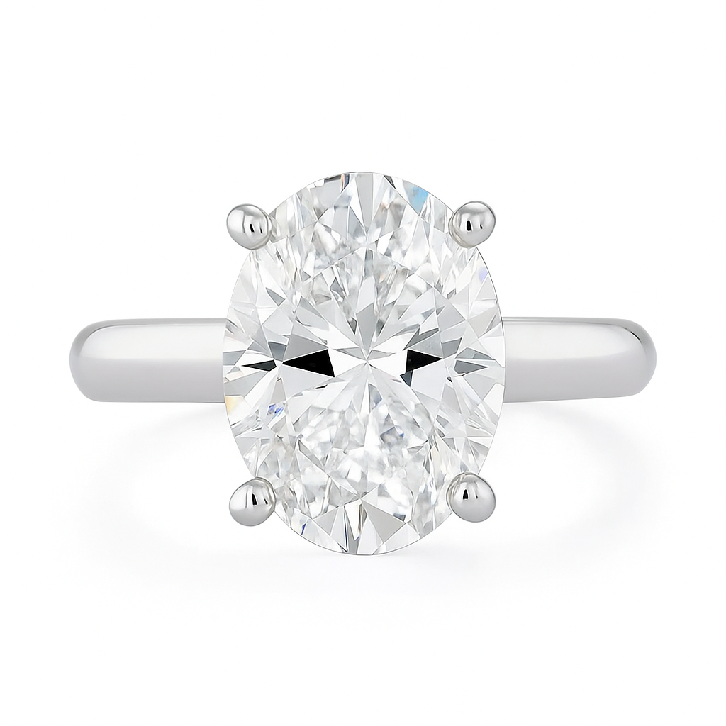 4.0 ct DEW White Moissanite Oval Solitaire Ring - 18K Gold Vermeil on 925 Sterling Silver