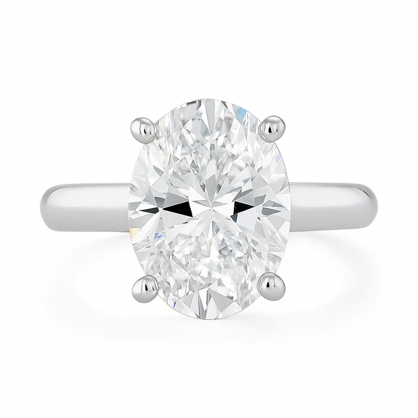 4.0 ct DEW White Moissanite Oval Solitaire Ring - 18K Gold Vermeil on 925 Sterling Silver