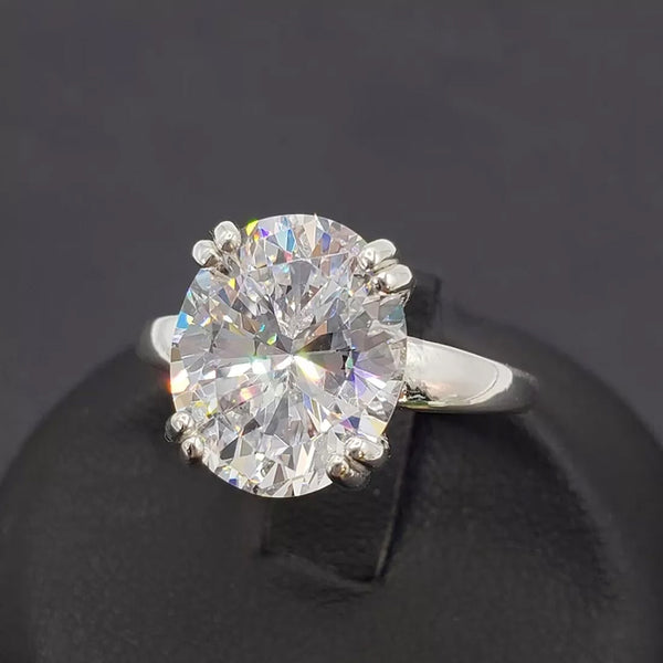 4.0 ct DEW White Moissanite Oval Solitaire Ring - 18K Gold Vermeil on 925 Sterling Silver
