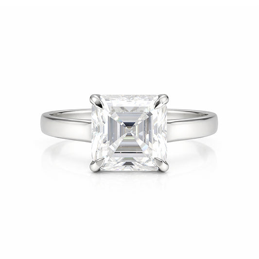 4.2 Ct White Moissanite Asscher Solitaire Ring - 925 Sterling Silver Gold Vermeil