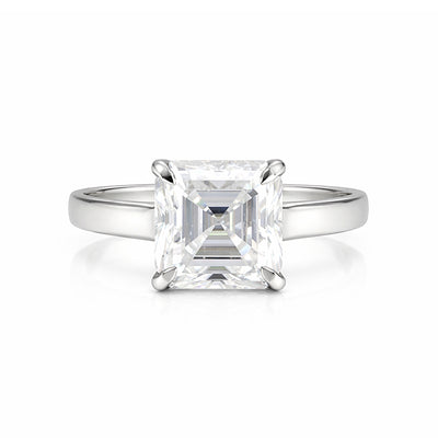 5.4 Ct White Moissanite Asscher Solitaire Ring - 925 Sterling Silver Gold Vermeil