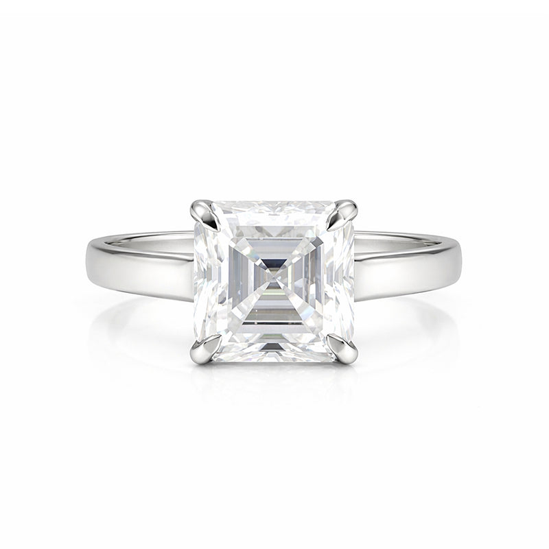 5.4 Ct White Moissanite Asscher Solitaire Ring - 925 Sterling Silver Gold Vermeil