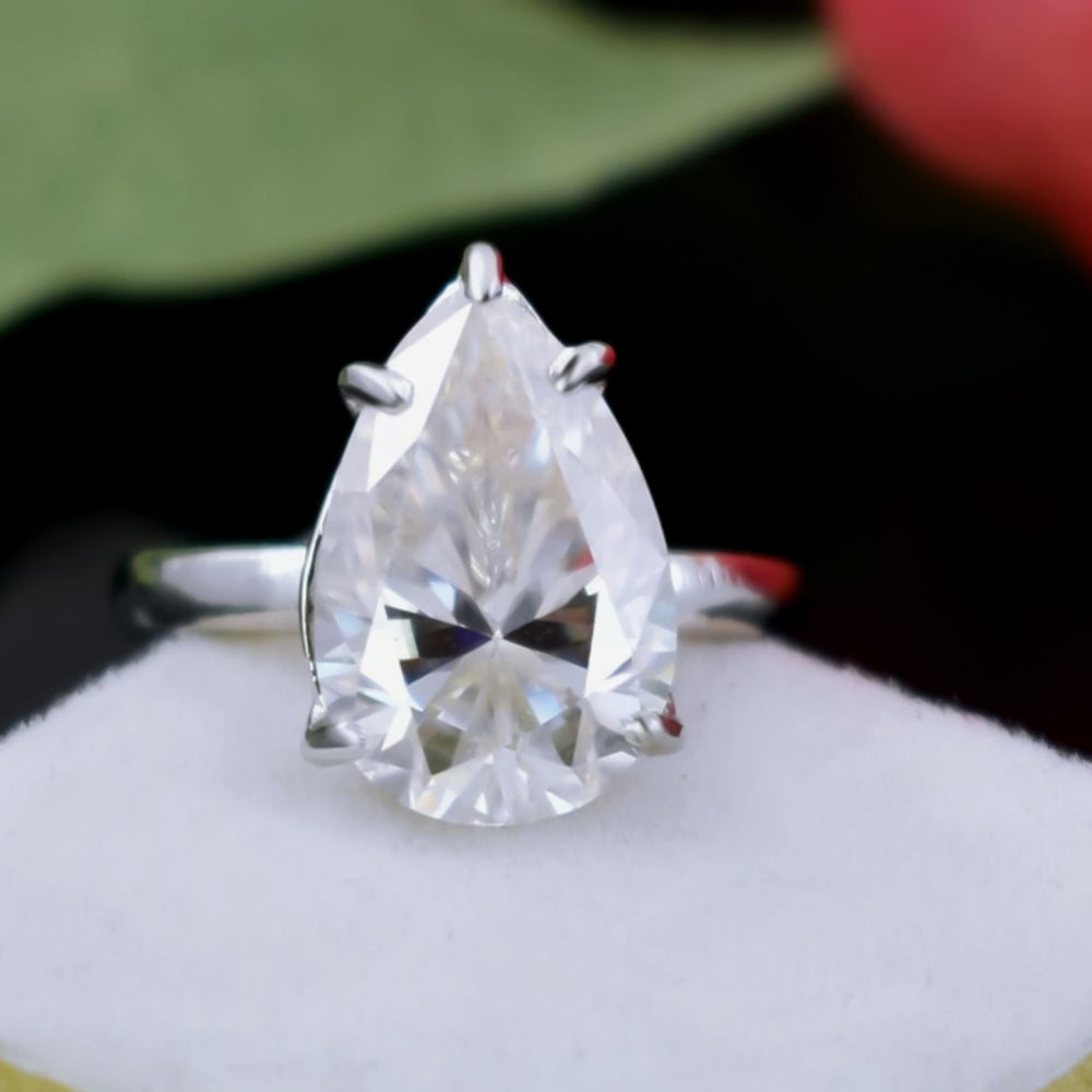 8.35 ct DEW White Moissanite Pear Solitaire Ring - 18K Gold Vermeil on 925 Sterling Silver