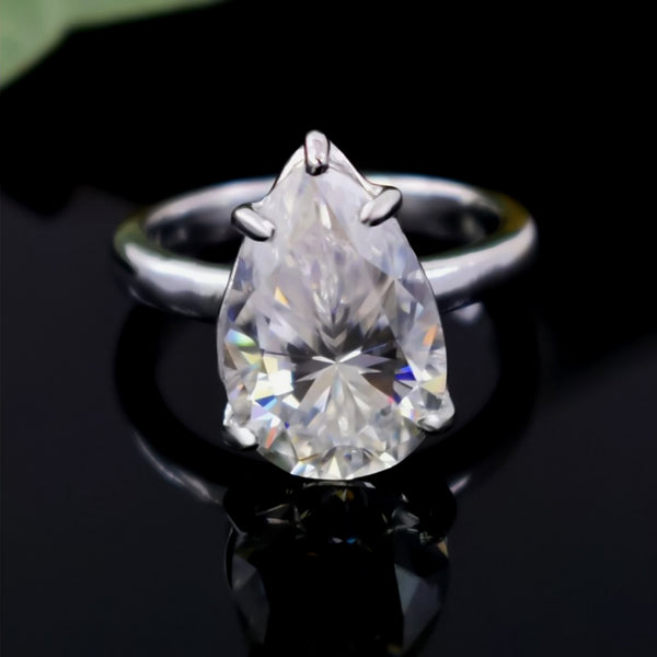 8.35 ct DEW White Moissanite Pear Solitaire Ring - 18K Gold Vermeil on 925 Sterling Silver