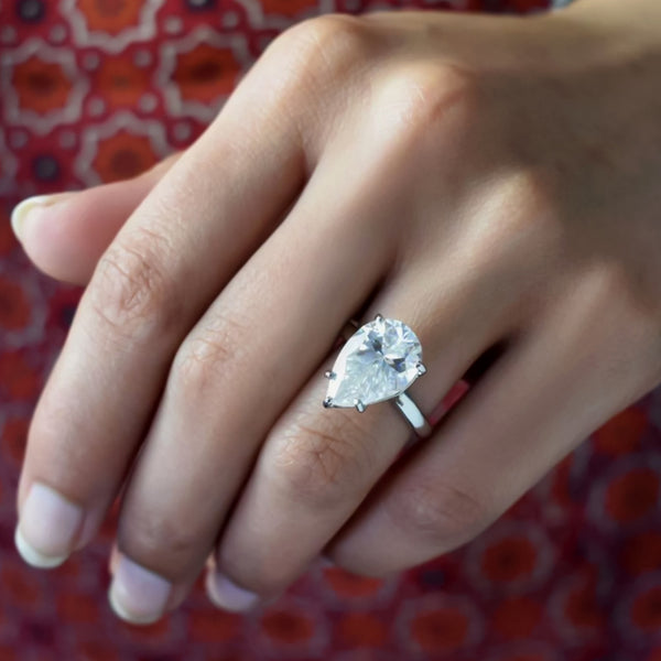 8.35 ct DEW White Moissanite Pear Solitaire Ring - 18K Gold Vermeil on 925 Sterling Silver
