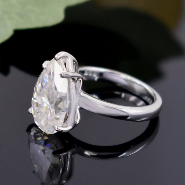 8.35 ct DEW White Moissanite Pear Solitaire Ring - 18K Gold Vermeil on 925 Sterling Silver