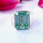 9.5 Ct Blue Moissanite Emerald Solitaire Ring - 925 Sterling Silver Gold Vermeil