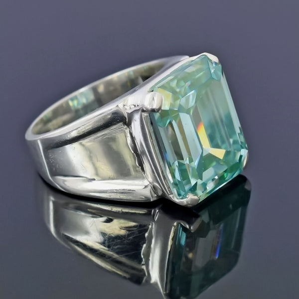 9.5 Ct Blue Moissanite Emerald Solitaire Ring - 925 Sterling Silver Gold Vermeil