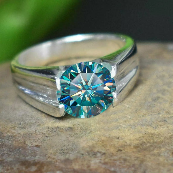 2.50 ct DEW-Gold Vermeil Certified Round Cut Blue Moissanite Solitaire Ring