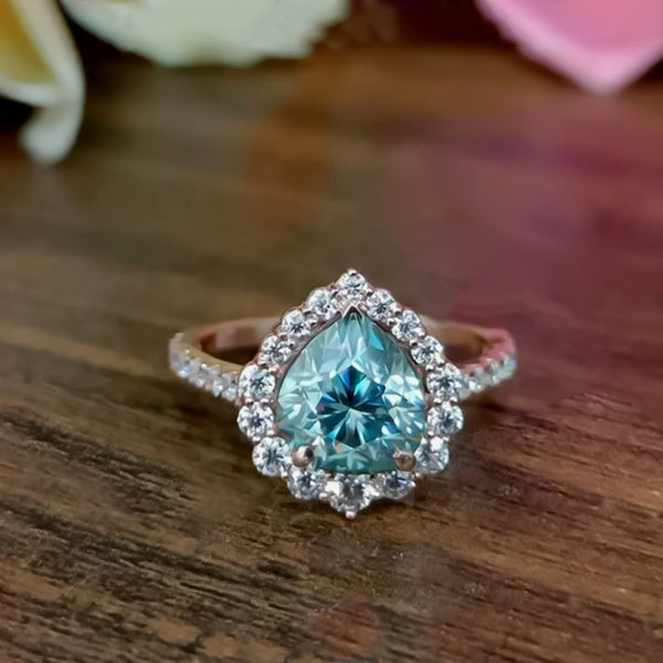 4.7 Ct Blue Moissanite Pear Solitaire Ring - 925 Sterling Silver Gold Vermeil