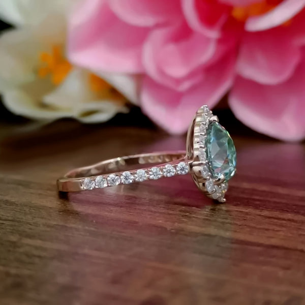 4.7 Ct Blue Moissanite Pear Solitaire Ring - 925 Sterling Silver Gold Vermeil