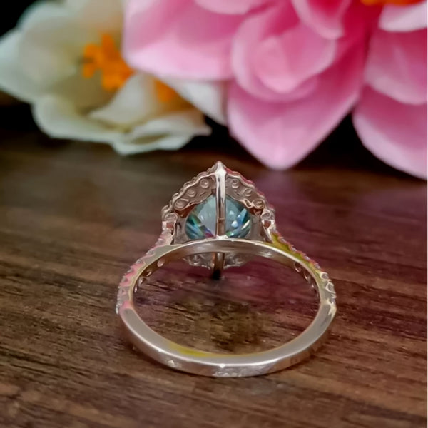 4.7 Ct Blue Moissanite Pear Solitaire Ring - 925 Sterling Silver Gold Vermeil