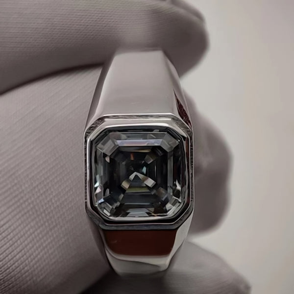 3.7 ct DEW Grey Moissanite Asscher Solitaire Ring - 18K Gold Vermeil on 925 Sterling Silver