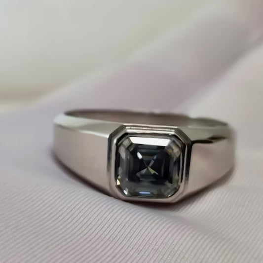 3.7 Ct Grey Moissanite Asscher Solitaire Ring - 925 Sterling Silver Gold Vermeil