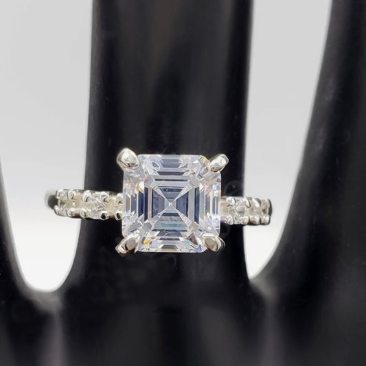 4.7 Ct White Moissanite Asscher Solitaire Ring - 925 Sterling Silver Gold Vermeil