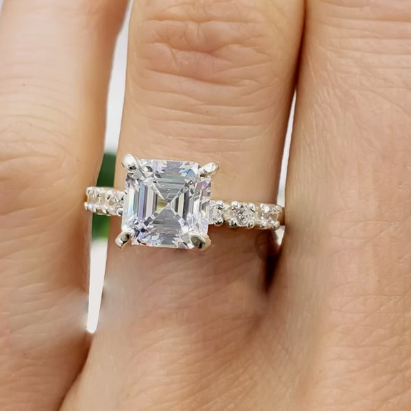 4.7 ct DEW White Moissanite Asscher Solitaire Ring - 18K Gold Vermeil on 925 Sterling Silver