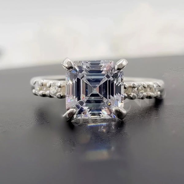 4.7 ct DEW White Moissanite Asscher Solitaire Ring - 18K Gold Vermeil on 925 Sterling Silver